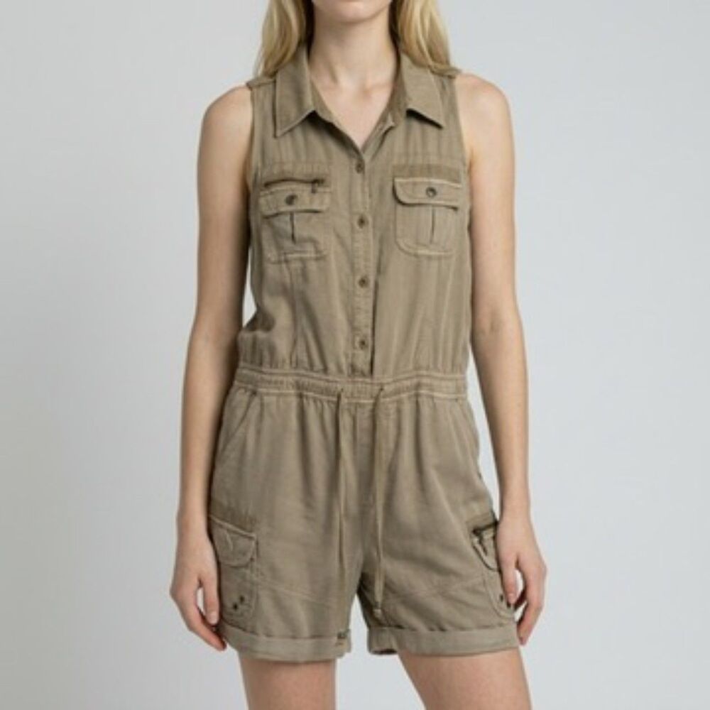Marrakech Santorini Khaki Tan Utility Romper Size S Summer Amalfi‎ Vacation